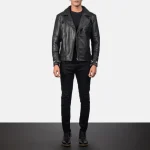 Men's Raiden Black Leather Biker Jacket Look