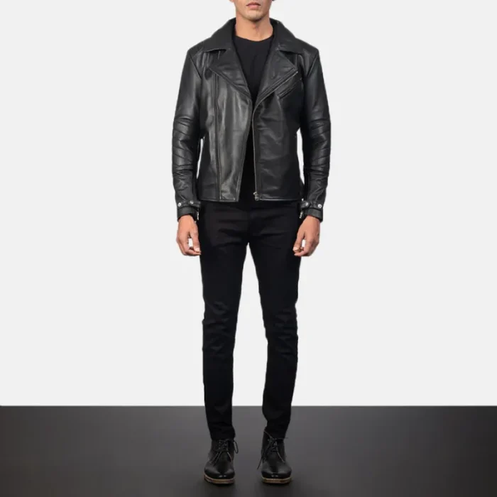 Men'S Raiden Black Leather Biker Jacket Look