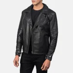 Men's Raiden Black Leather Biker Jacket Side