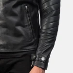 Men's Raiden Black Leather Biker Jacket Close Up
