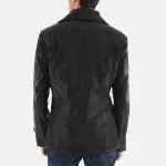 Men's Black Cowhide Button-Up Leather Coat Back