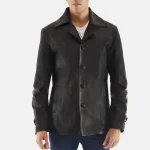 Men's Black Cowhide Button-Up Leather Coat