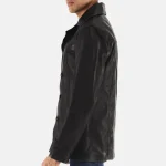 Men's Black Cowhide Button-Up Leather Coat Side