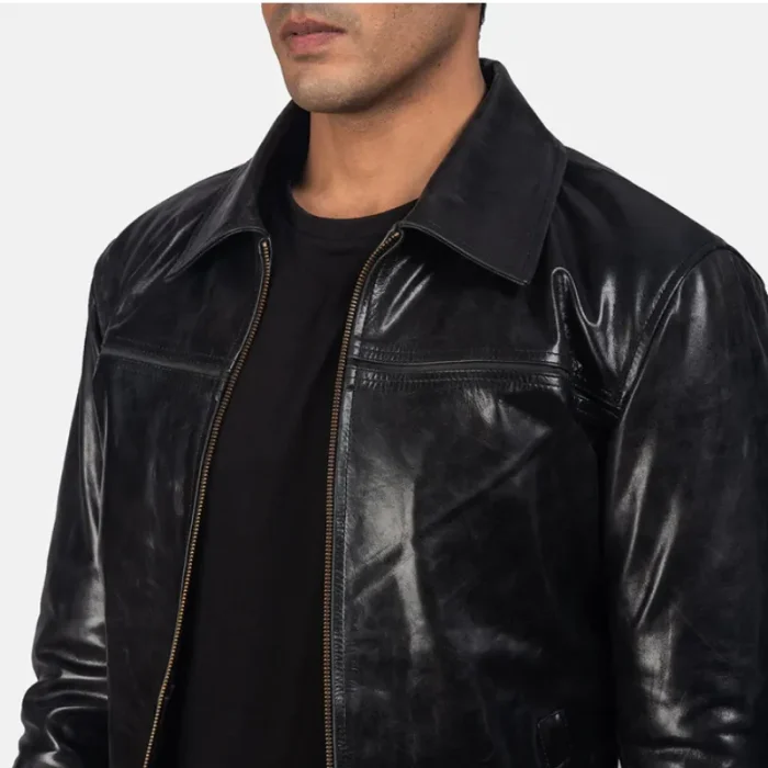 Men'S Black Cowhide Leather Biker Jacket Luxide