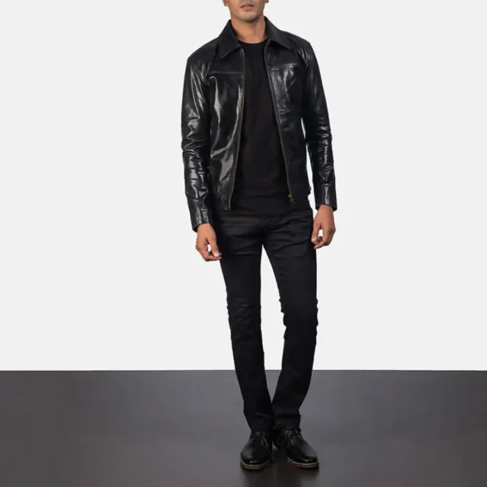 Men'S Black Cowhide Leather Biker Jacket Luxide