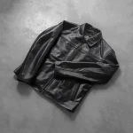Men's Black Cowhide Leather Biker Jacket LUXIDE