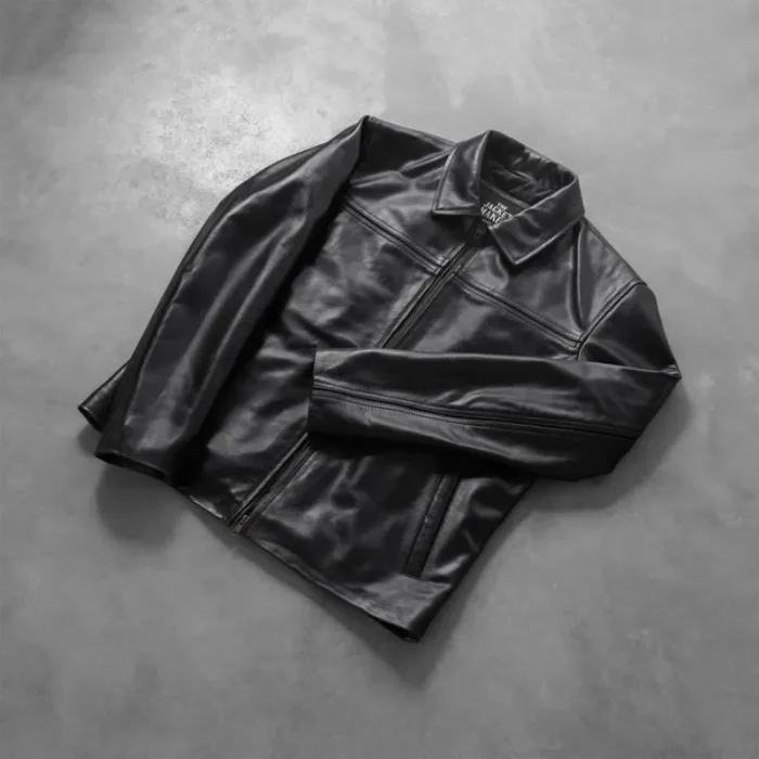 Men'S Black Cowhide Leather Biker Jacket Luxide