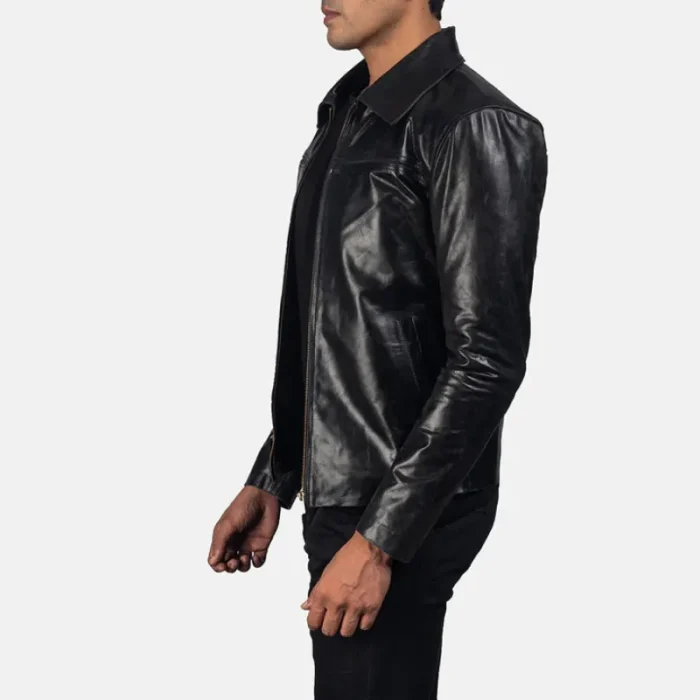Men'S Black Cowhide Leather Biker Jacket Luxide