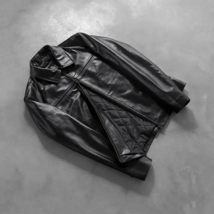 Men'S Black Cowhide Leather Biker Jacket Luxide