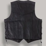 Men's Black Cowhide Leather Button-Up Vest Back View