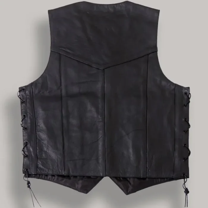 Men'S Black Cowhide Leather Button-Up Vest Back View
