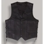 Men's Black Cowhide Leather Button-Up Vest