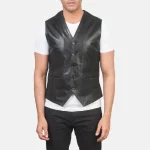 Men's Black Cowhide Leather Vest Front