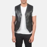Men's Black Cowhide Leather V-Neck Vest