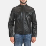 Men's Black Cowhide Leather Zipper Biker Jacket