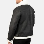 Men's Black Distressed Bomber Leather Jacket Back View