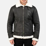 Men's Black Distressed Bomber Leather Jacket Front Side