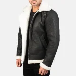 Men's Black Distressed Bomber Leather Jacket Side