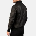 Men's Black Distressed Leather Bomber Jacket Back