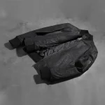 Men's Black Distressed Leather Bomber Jacket Jacket View