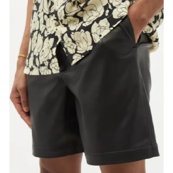 Men'S Black Elasticated Sheepskin Leather Shorts Look