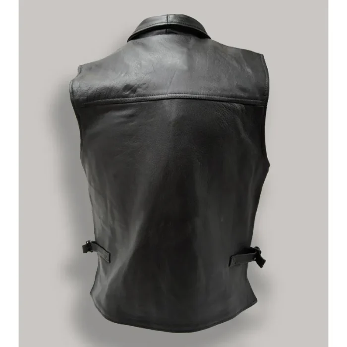 Men'S Black Fight Club Leather Vest Back View