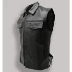 Men's Black Fight Club Leather Vest Side View