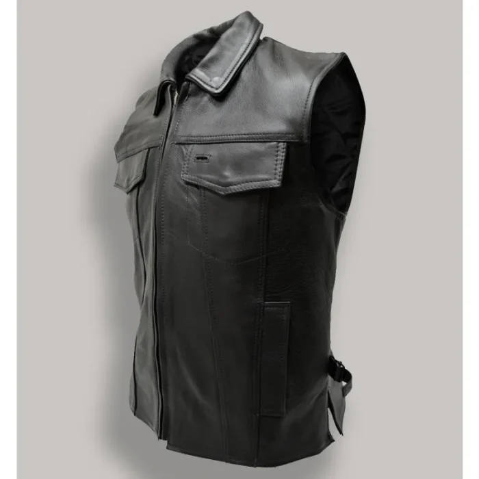 Men'S Black Fight Club Leather Vest Side View