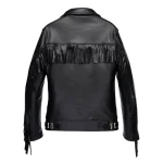Men's Black Fringe Sheepskin Leather Jacket Back