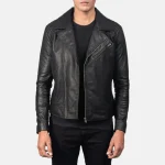Men's Black Goatskin Leather Zip-Up Biker Jacket