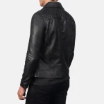 Men's Black Goatskin Leather Zip-Up Biker Jacket Back