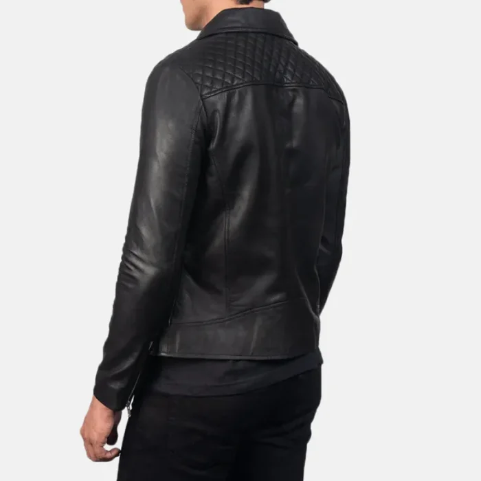 Men'S Black Goatskin Leather Zip-Up Biker Jacket Back