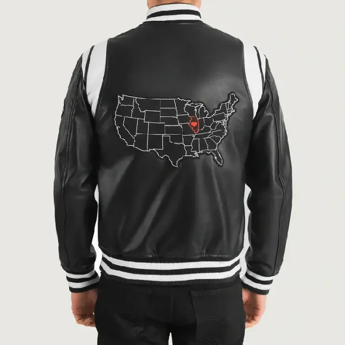 Men'S Black Illinois Varsity Leather Jacket Back