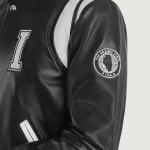 Men's Black Illinois Varsity Leather Jacket Close