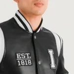 Men's Black Illinois Varsity Leather Jacket Close Up