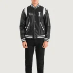 Men's Black Illinois Varsity Leather Jacket Front