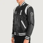 Men's Black Illinois Varsity Leather Jacket Side