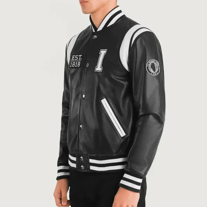 Men'S Black Illinois Varsity Leather Jacket Side