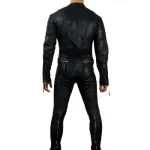 Men's Black Insert Style Biker Leather Jumpsuit Back