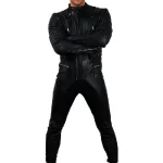 Men's Black Insert Style Biker Leather Jumpsuit