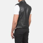 Men's Black Leather Biker Vest Back