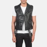 Men's Black Leather Biker Vest