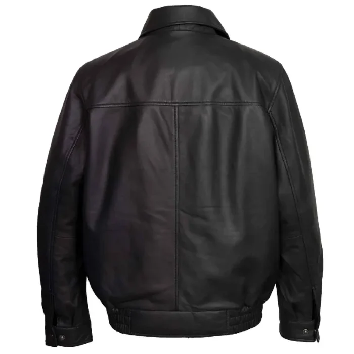 Men'S Black Leather Blouson Jackets Back View