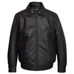 Men’s Black Leather Blouson Bomber Jacket