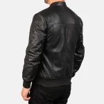 Men's Black Leather Bomber Zip-Up Jacket Back