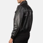 Black Leather Cafe Racer Bomber Jacket - Image 5