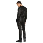 Men's Black Leather Cargo Jumpsuit Back