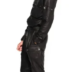 Men's Black Leather Cargo Jumpsuit Side