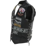 Men's Black Leather Laced Patch Waistcoat Biker Vest Side