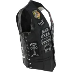 Men's Black Leather Laced Patch Waistcoat Biker Vest Side View